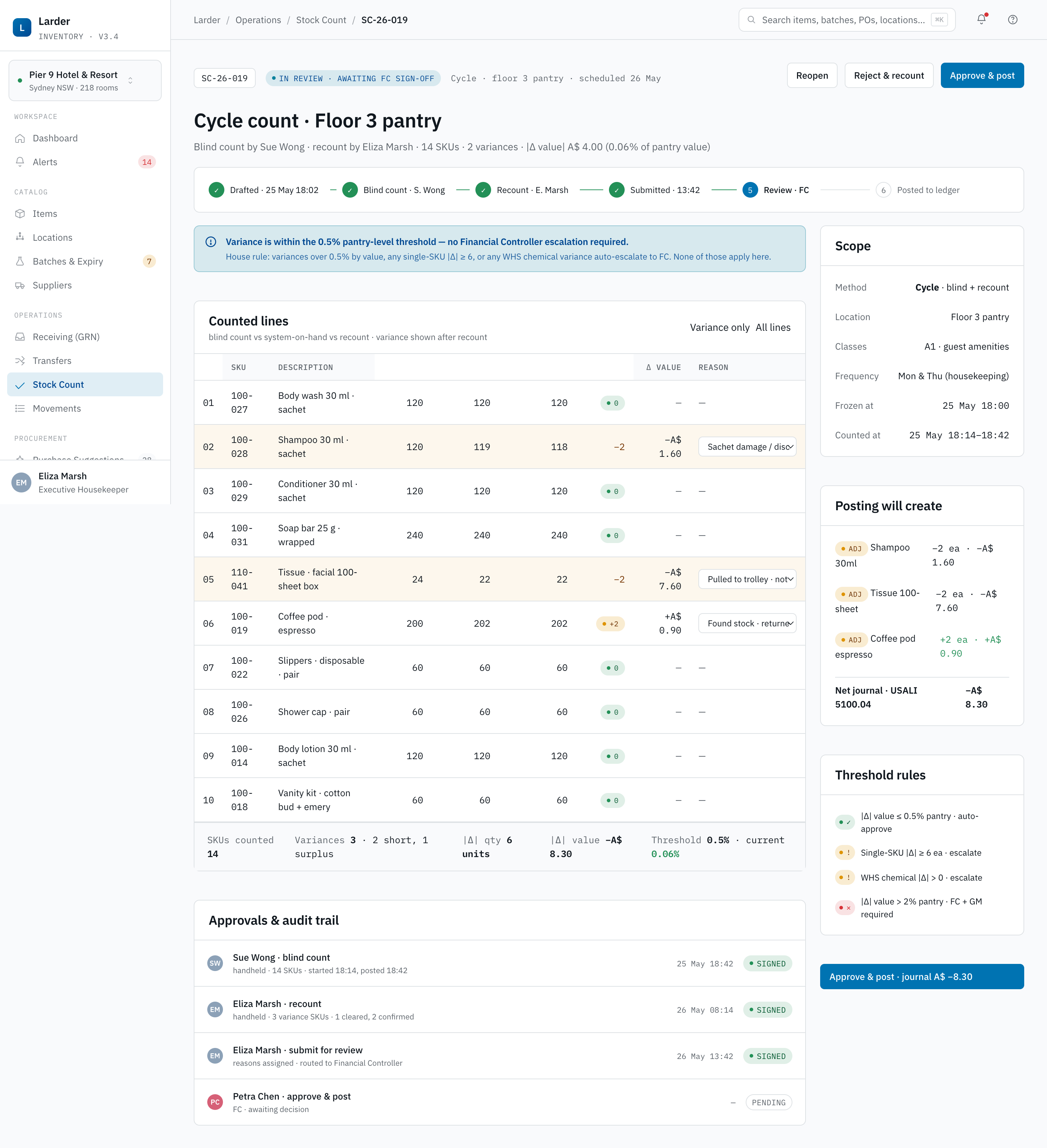 Stock Count — screenshot