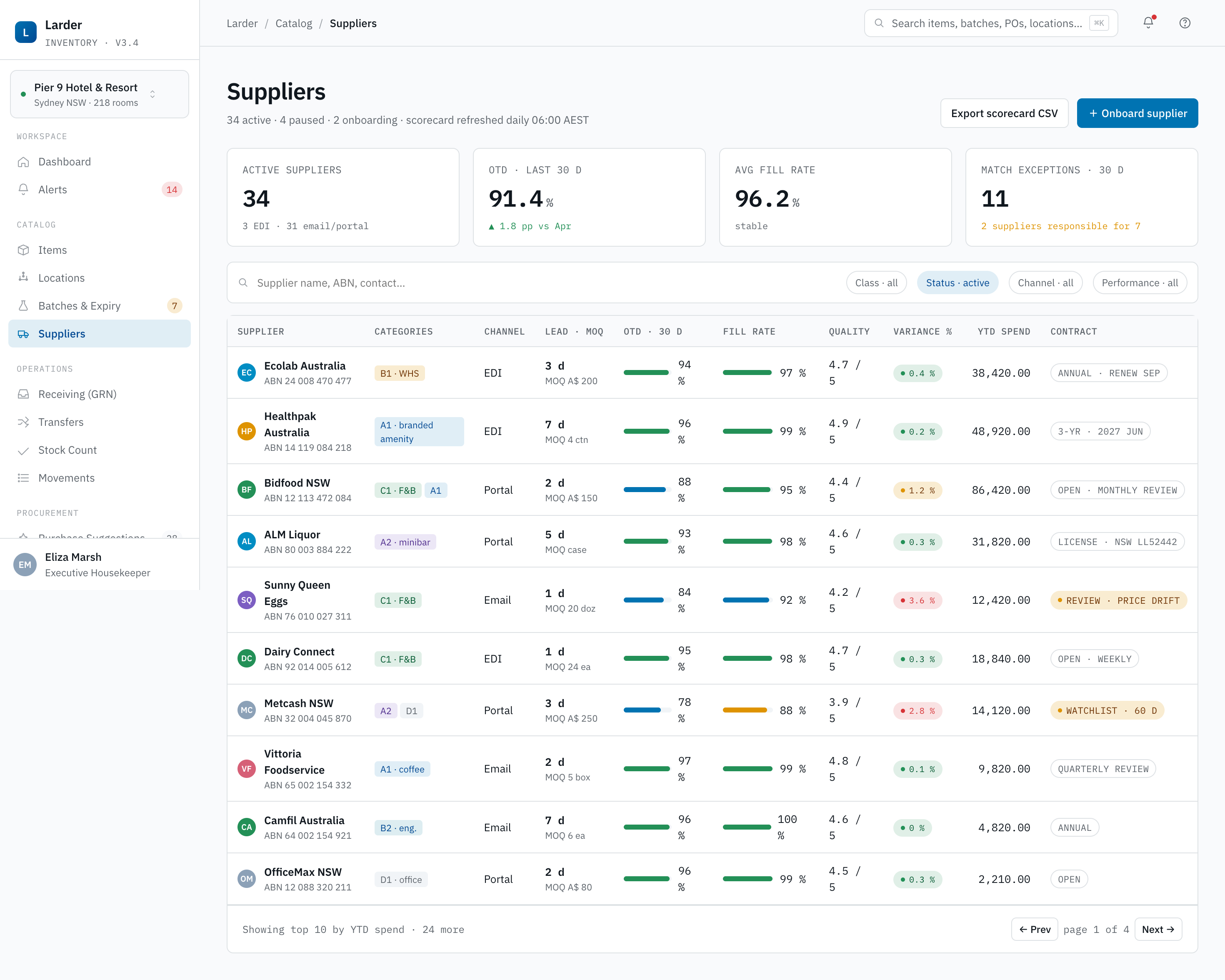 Suppliers — screenshot