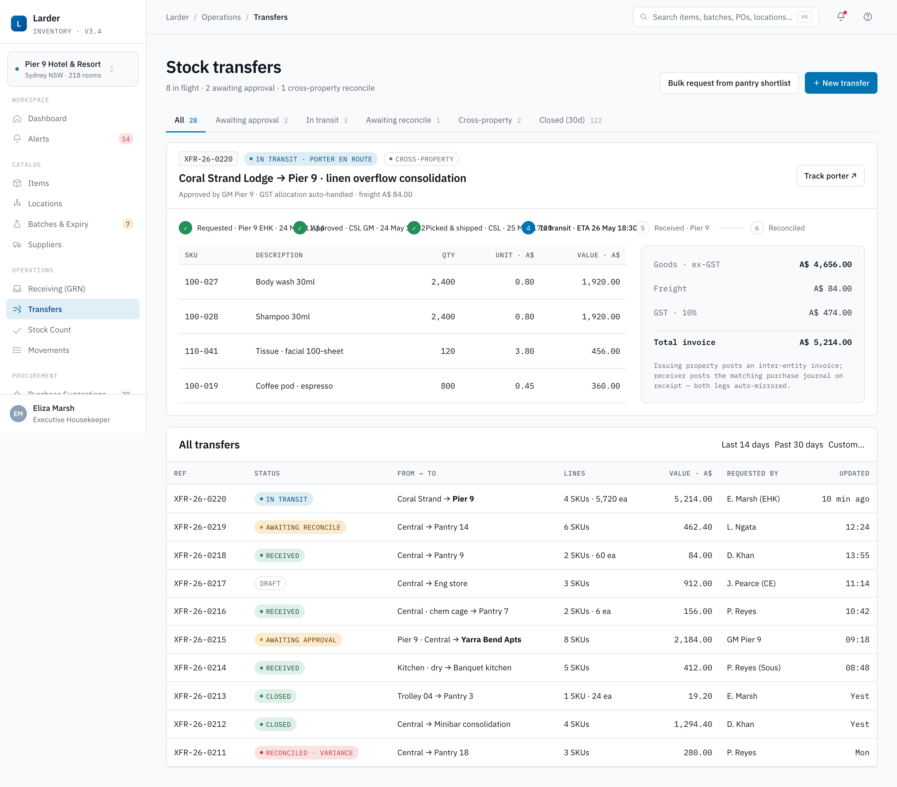 Stock Transfer — screenshot